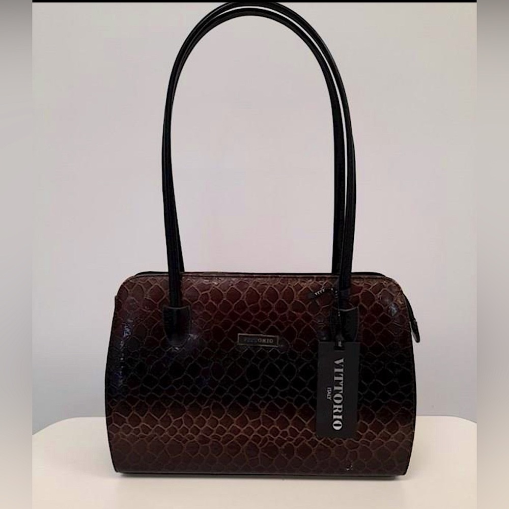 NWT Vittorio brown leather  croc structured handbag made in Italy